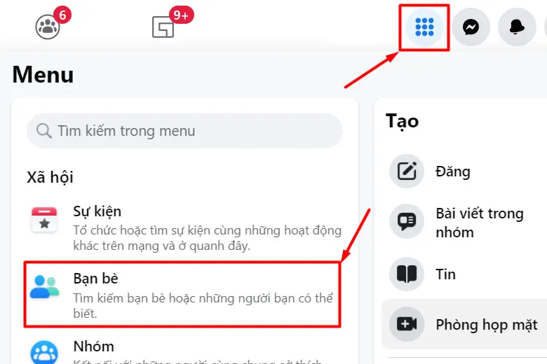 Minh họa thao tác tìm kiếm Facebook tại mục đề xuất Những người bạn có thể biết