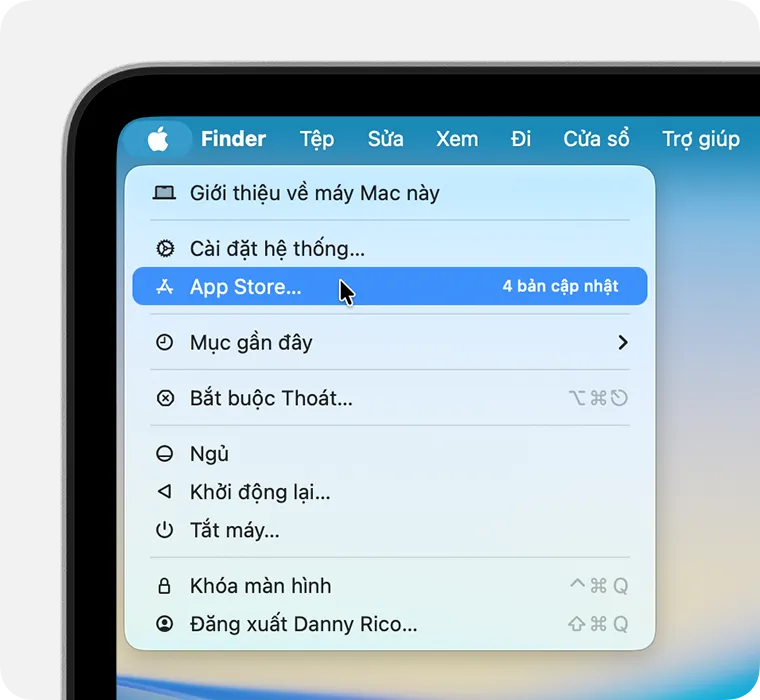 Mở App Store thông qua Menu Apple để tải ứng dụng về MacBook