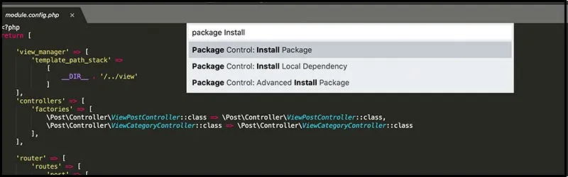 Mở Command Palette và chọn Package Control: Install Package để cài đặt mở rộng