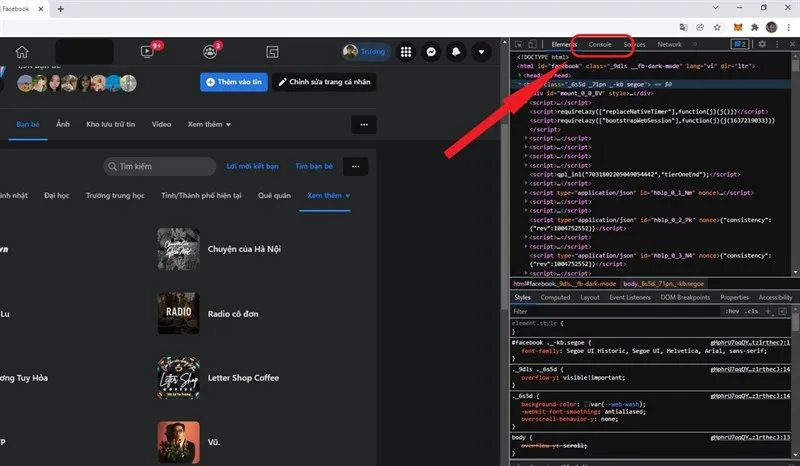 Mở cửa sổ Console F12 để dán đoạn mã tự động hóa