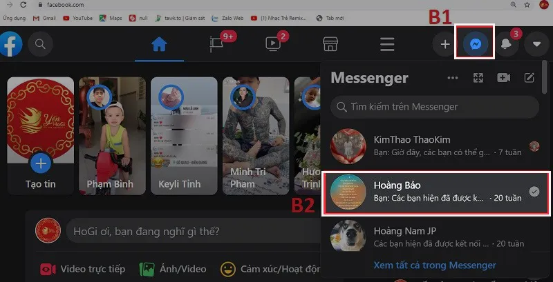 Mở cuộc hội thoại Messenger trên máy tính để thực hiện cách gửi file