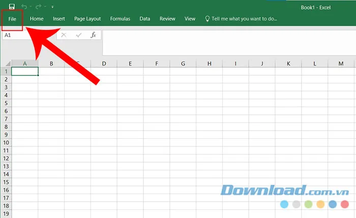 Mở Excel và nhấn vào File để truy cập menu tùy chọn trong Excel 2010