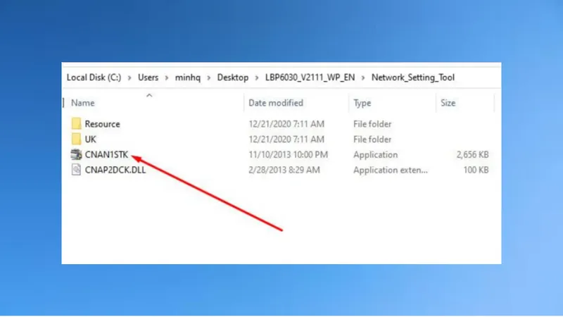 Mở file cài đặt CNAN1STK.exe từ thư mục đã giải nén để khởi động công cụ thiết lập mạng