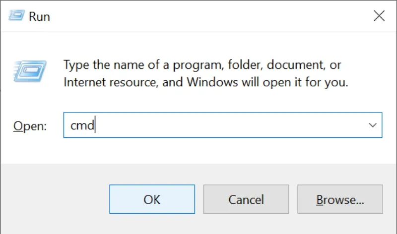 Mở hộp thoại Run và gõ lệnh cmd