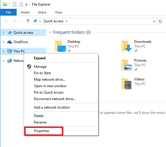 Mở lại cửa sổ Properties của This PC