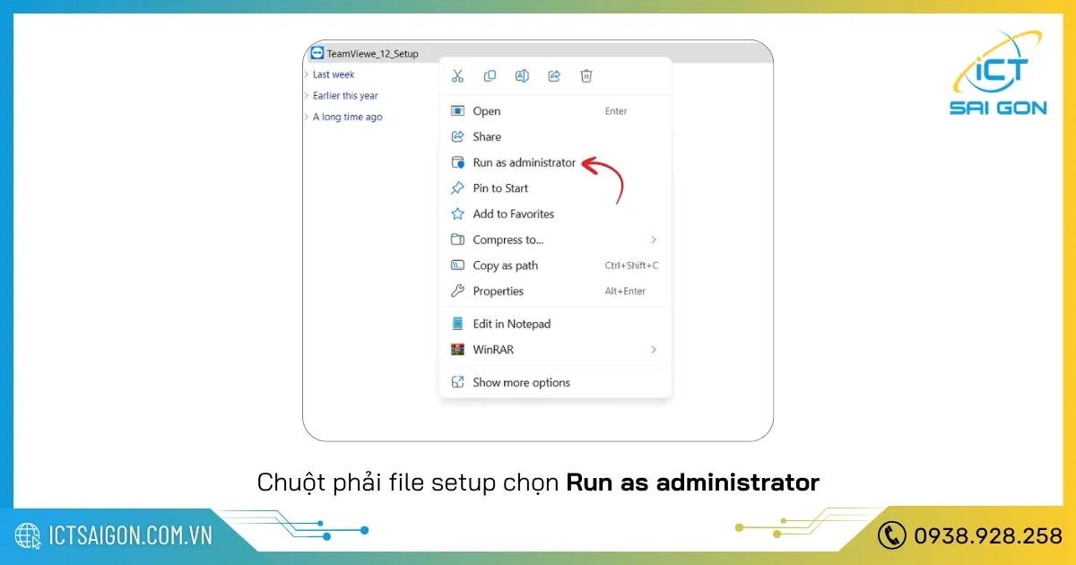 Mở tệp cài đặt TeamViewer 12 với quyền Run as administrator