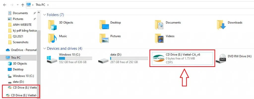 Mở thư mục cài đặt phần mềm chữ ký số viettel-CA v6.0 từ ổ đĩa ảo CD Driver