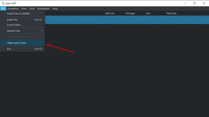 Mở thư mục Yuzu bằng menu File