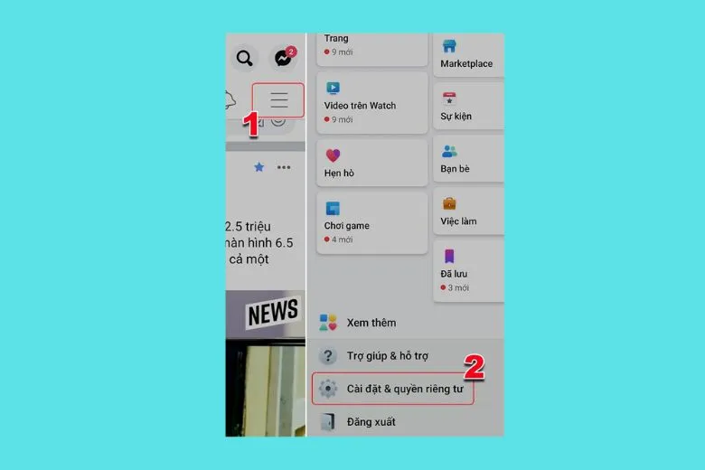 Mở ứng dụng Facebook và chạm vào biểu tượng menu (3 dấu gạch ngang) ở góc phải dưới cùng của màn hình