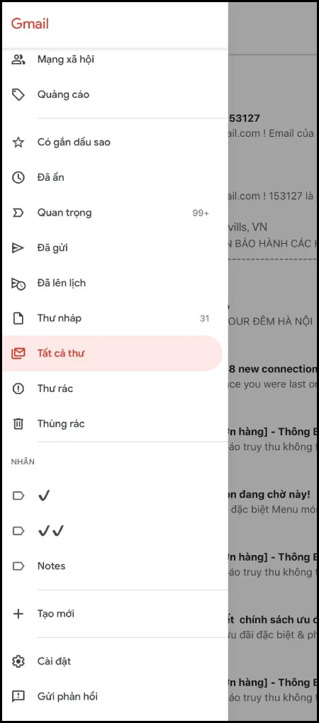 Mở ứng dụng Gmail và nhấn vào biểu tượng Menu