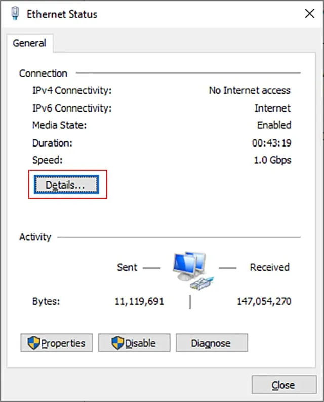 Một hộp thoại mới hiện ra, bạn nhấn vào mục Details