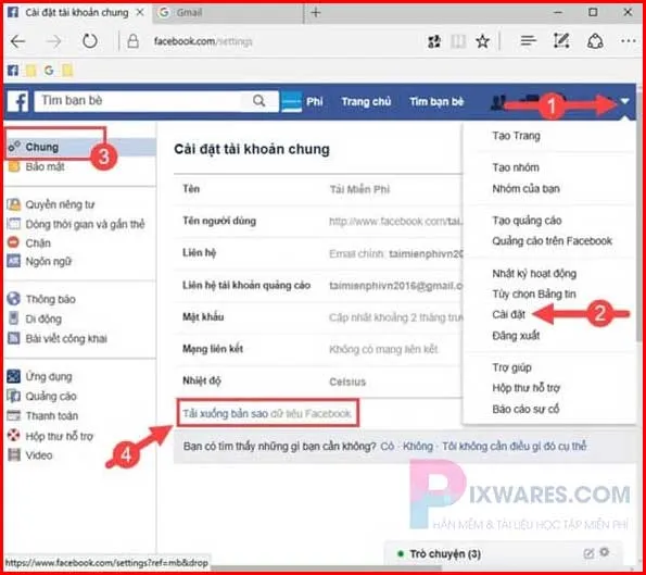 Mục Cài đặt bên trong dấu mũi tên góc bên phải màn hình hiển thị