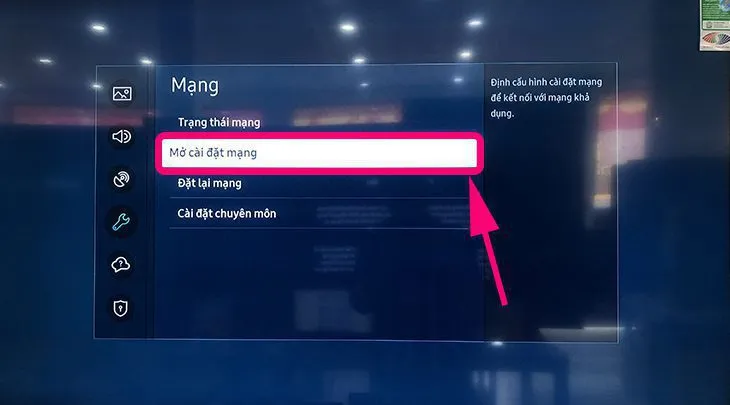 Mục cài đặt mạng trên tivi Samsung