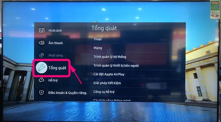 Mục Cài đặt Tổng quát trên tivi Samsung