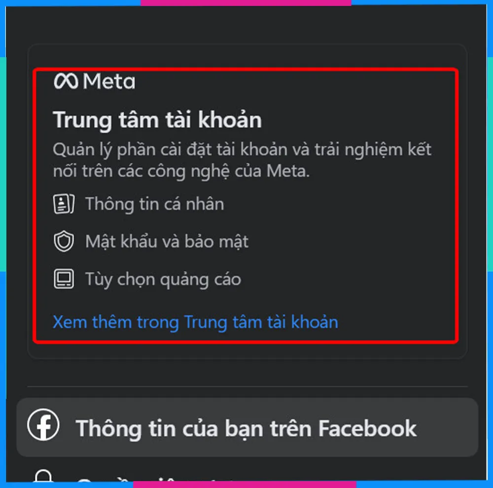 Mục Thông tin cá nhân trong Trung tâm tài khoản