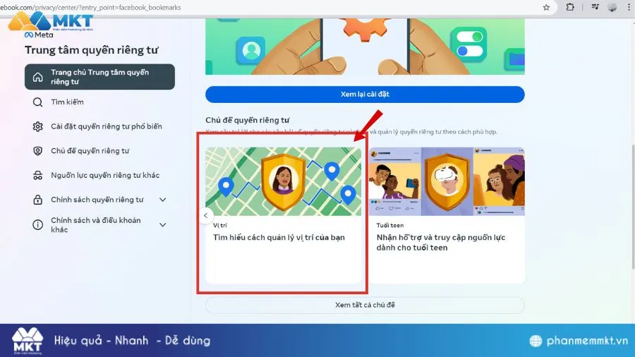 Mục tìm hiểu cách quản lý vị trí của bạn trong Trung tâm quyền riêng tư