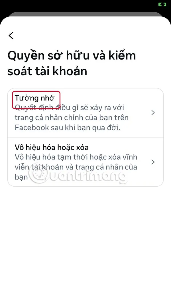 Mục Tưởng nhớ trong Quyền sở hữu tài khoản Facebook