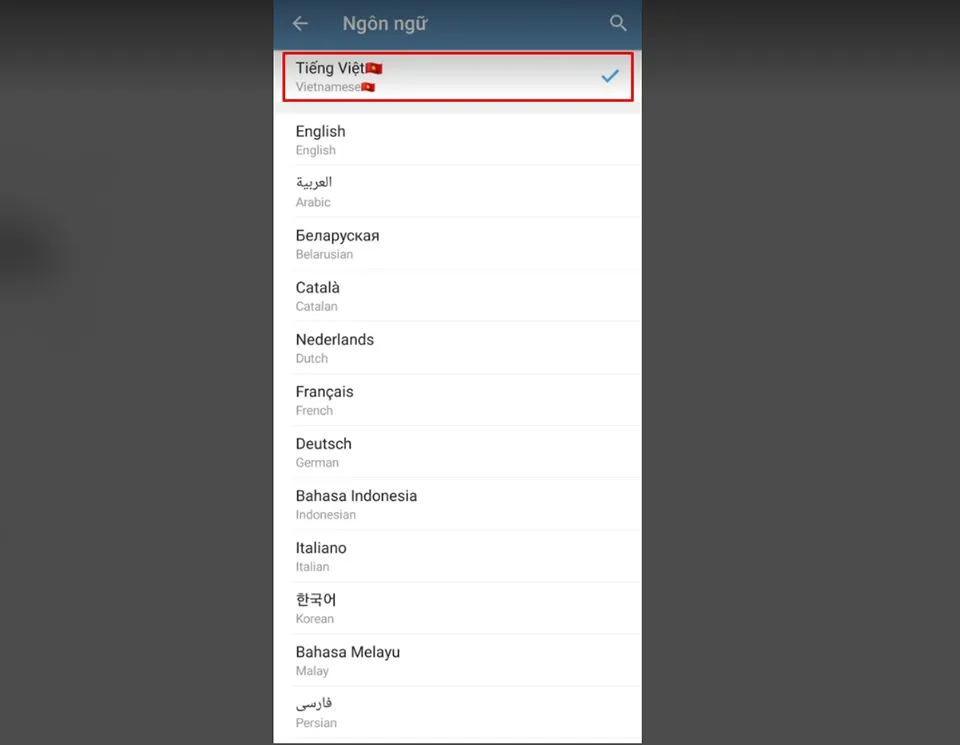 Ngôn ngữ trong Telegram