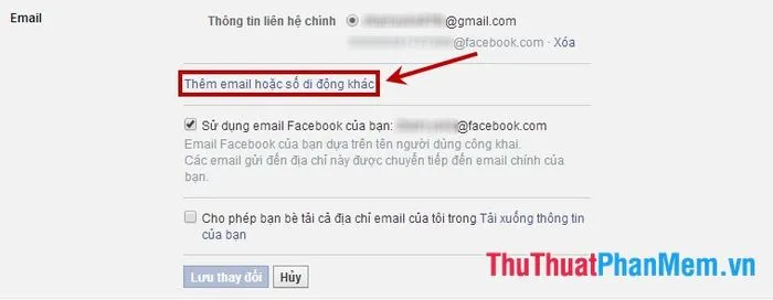 Người dùng chọn Thêm email hoặc số di động khác để tiến hành cập nhật thông tin mới