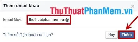 Người dùng nhập địa chỉ email mới và nhấn Thêm để hoàn tất quá trình cập nhật