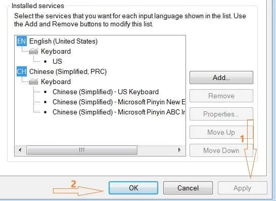 Nhấn Apply và OK để lưu lại cấu hình và hoàn tất việc cài đặt bộ gõ tiếng Trung