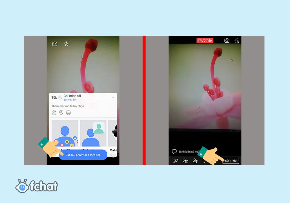 Nhấn Bắt đầu phát video trực tiếp trên Facebook sau khi hoàn tất các bước chuẩn bị kỹ thuật