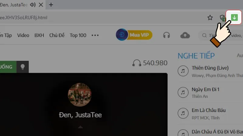 Nhấn biểu tượng tải xuống trên thanh địa chỉ trình duyệt Cốc Cốc
