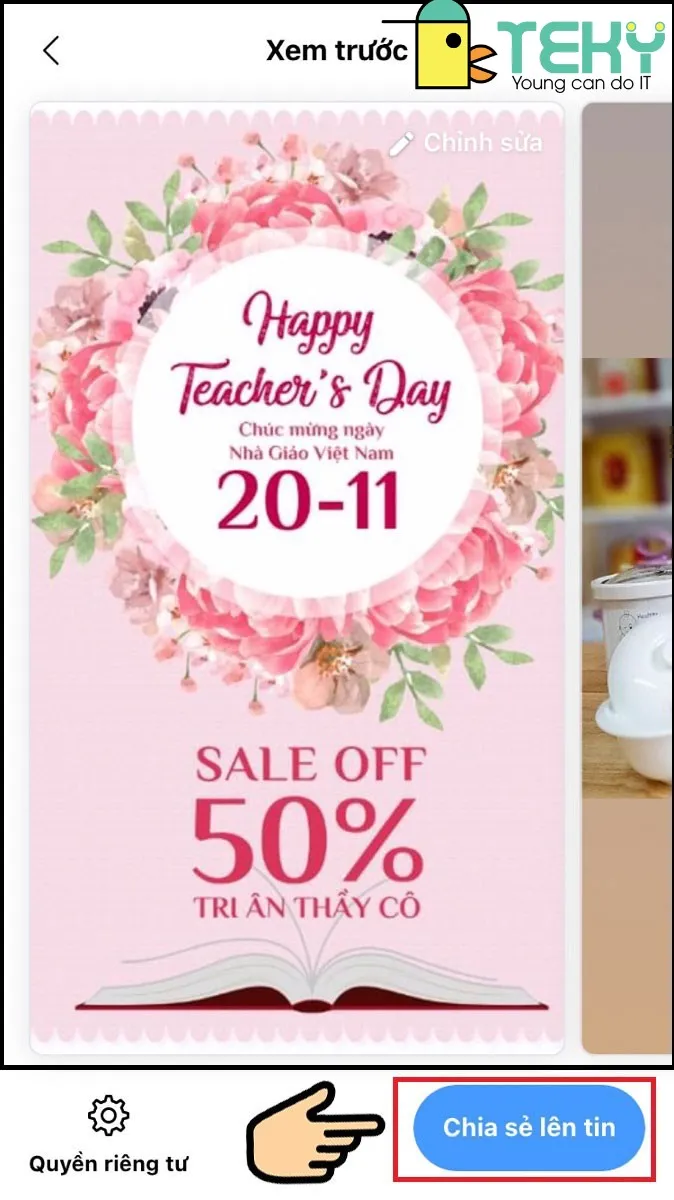 Nhấn Chia sẻ lên Tin để hoàn tất việc đăng nhiều ảnh lên Story Facebook