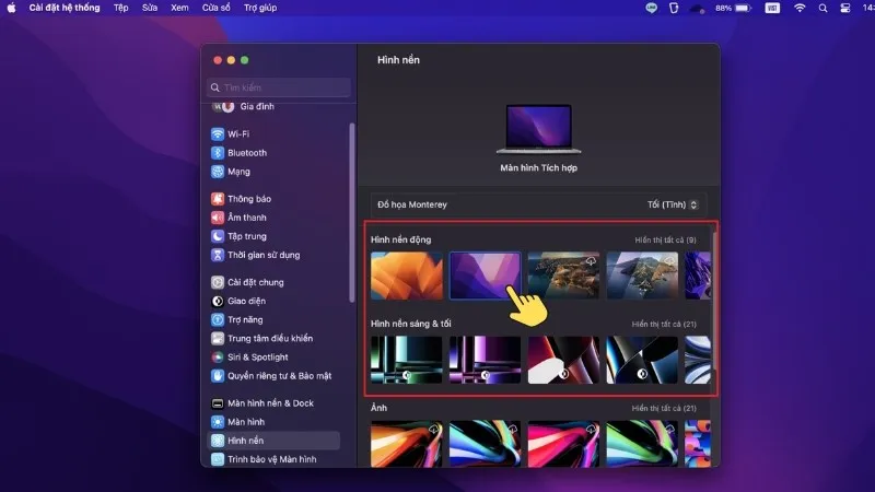 Nhấn chọn hình ảnh mặc định mà bạn muốn đổi trong danh sách của macOS
