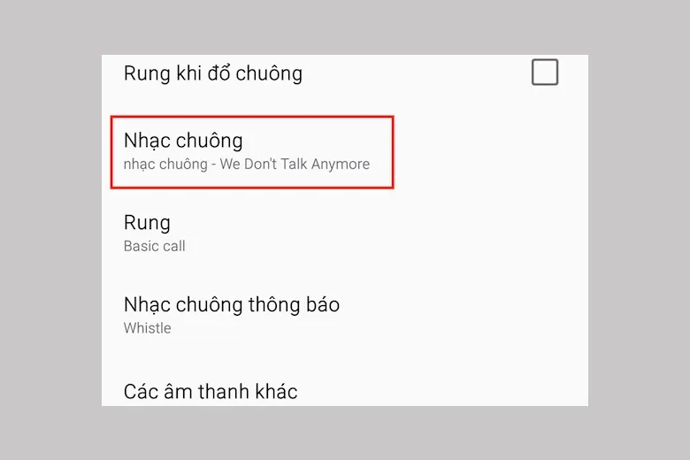 Nhấn chọn Nhạc chuông để xem danh sách