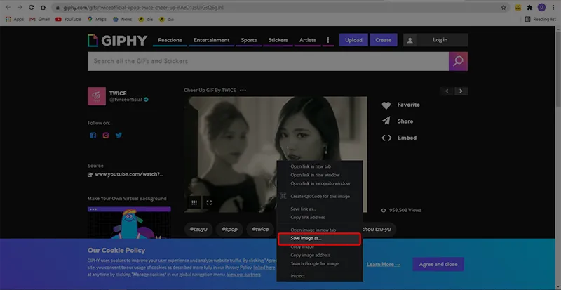 Nhấn chuột phải vào ảnh Gif, chọn Save image as (Lưu hình ảnh thành)