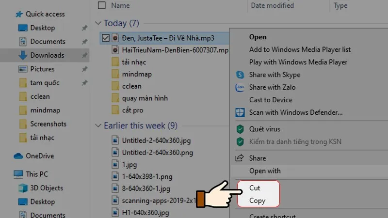 Nhấn chuột phải vào file nhạc đã tải xuống để Sao chép (Copy)