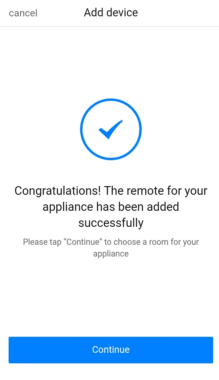 Nhấn Continue để hoàn tất kết nối TV với BroadLink