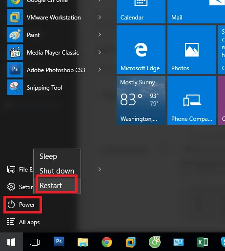 Nhấn giữ Shift và chọn Restart để vào Advanced Startup