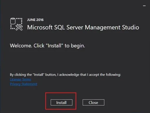 Nhấn Install để bắt đầu cài đặt SQL Server Management Studio SSMS