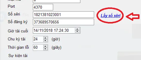 Nhấn Lấy số seri trong quá trình cài đặt máy chấm công Wise Eye