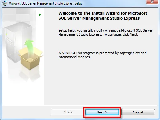 Nhấn Next để bắt đầu cài đặt công cụ quản lý SQL Server 2005