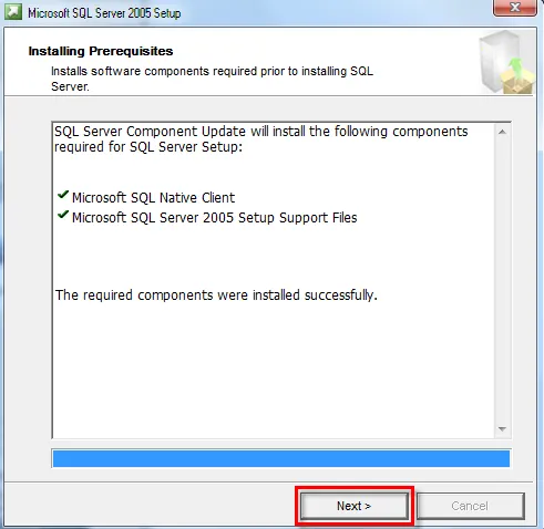 Nhấn Next tại màn hình Welcome để tiếp tục cách cài SQL Server 2005