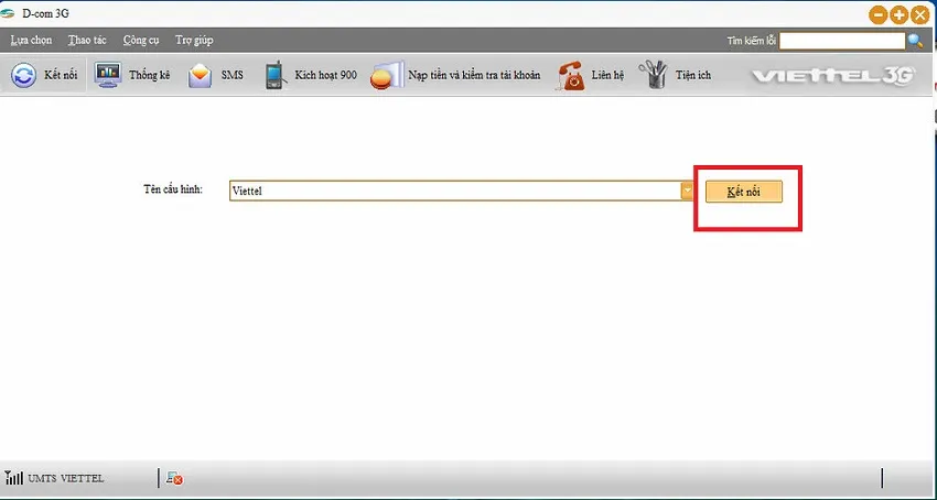 Nhấn nút Kết nối trên phần mềm Dcom 3G để truy cập mạng