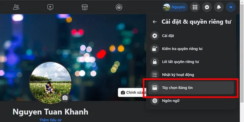 Nhấn ô Tùy chọn bản tin