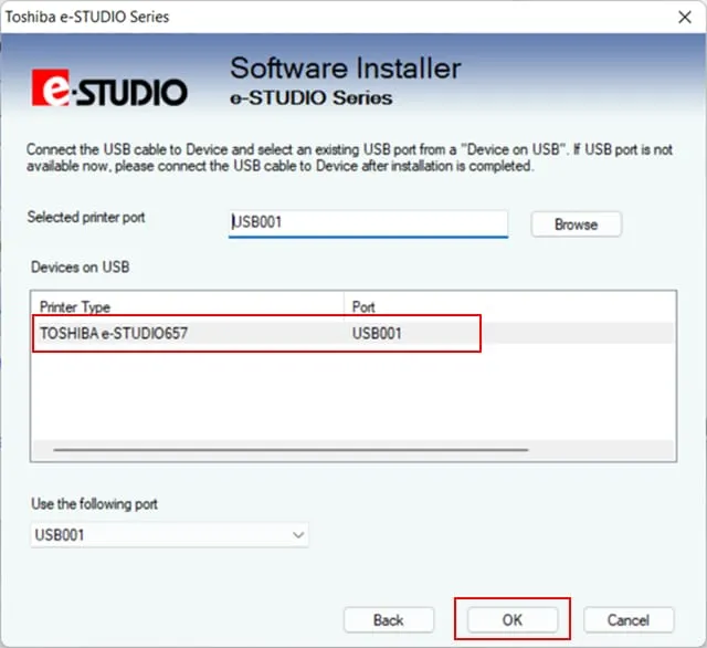 Nhấn OK, máy tính tự tìm máy photocopy