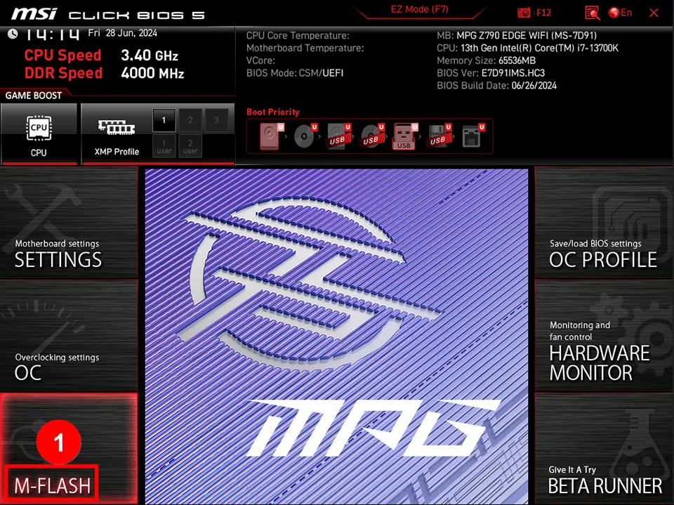 Nhấn phím Delete để vào BIOS, sau đó nhấp M-FLASH
