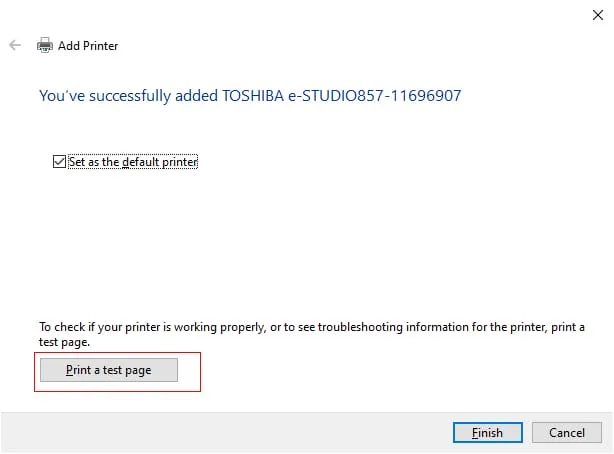 Nhấn Print a test page để kiểm tra thành công