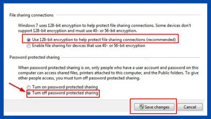 Nhấn Save changes để hoàn tất cài đặt mạng LAN