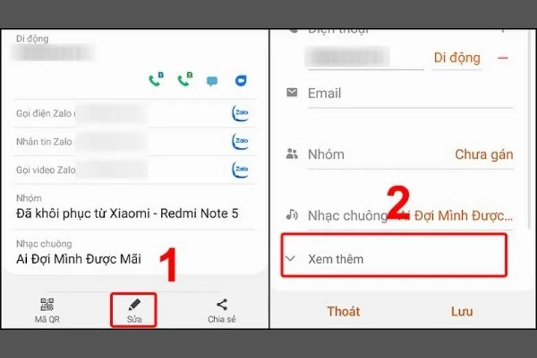 Nhấn Sửa và chọn Xem thêm để tùy chỉnh