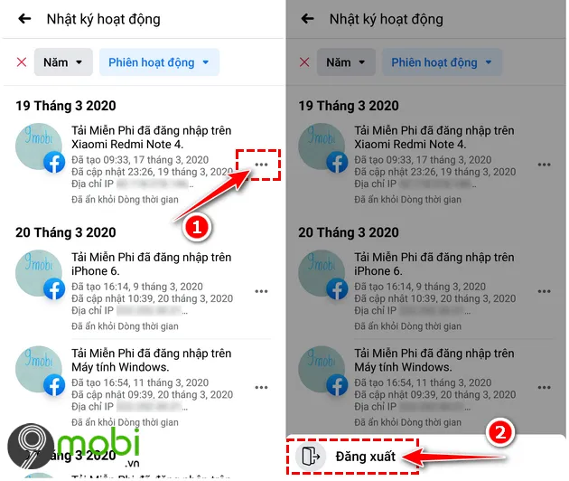 Nhấn vào biểu tượng ⋮ cạnh địa chỉ IP đáng ngờ và chọn Đăng xuất để chấm dứt phiên truy cập từ xa