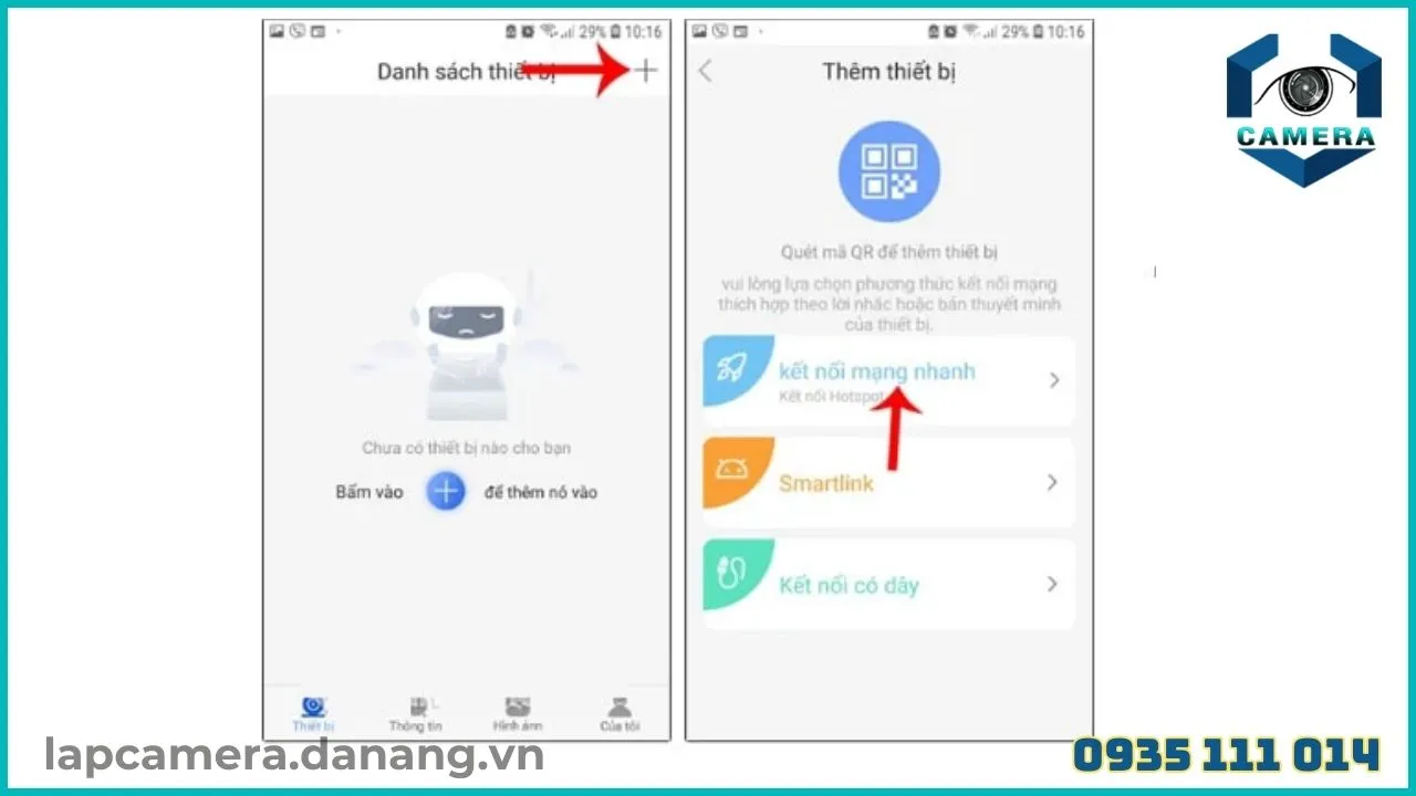 Nhấn vào biểu tượng dấu cộng để thêm thiết bị mới vào ứng dụng Yoosee