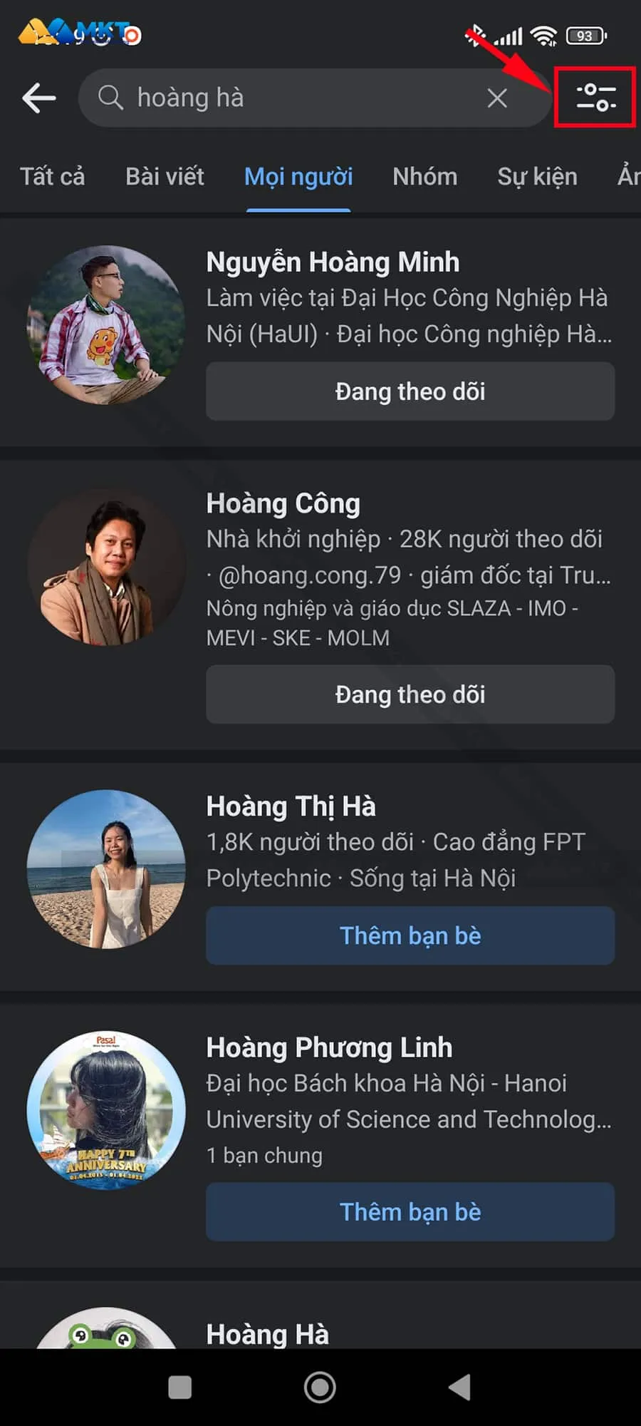 Nhấn vào biểu tượng nhỏ bên cạnh ô tìm kiếm