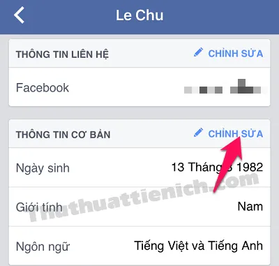 Nhấn vào Chỉnh sửa bên cạnh Thông tin cơ bản để thay đổi quyền riêng tư ngày sinh