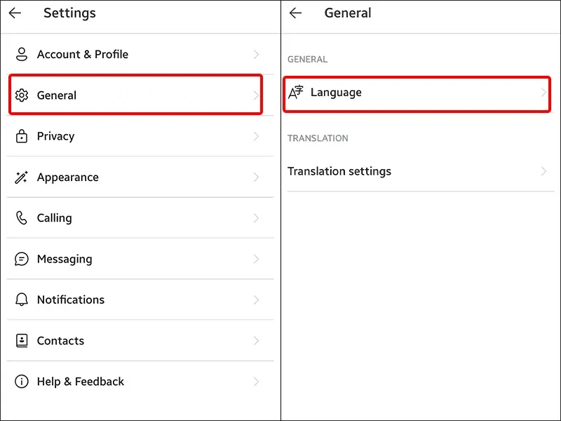 Nhấn vào General và chọn Language